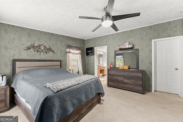 329 Summer Glen Rd, Dahlonega, GA 30533 - bedroom with a textured ceiling, carpet, ensuite bathroom, and ceiling fan