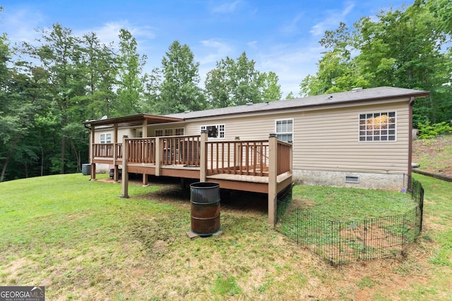 329 Summer Glen Rd, Dahlonega, GA 30533 - back of property with crawl space, a yard, and a wooden deck