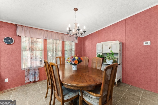 329 Summer Glen Rd, Dahlonega, GA 30533 - dining room featuring a chandelier, light tile patterned floors, crown molding, and a textured ceiling