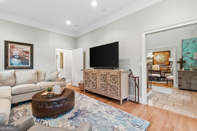 2118 Chatham, Dalton, GA 30720 - living area featuring crown molding, recessed lighting, and wood finished floors