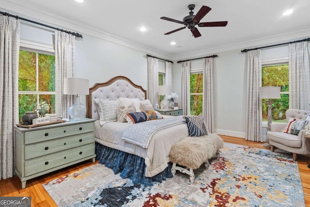 2118 Chatham, Dalton, GA 30720 - bedroom with multiple windows, crown molding, light wood finished floors, a ceiling fan, and recessed lighting