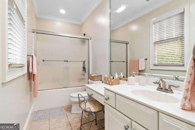 2118 Chatham, Dalton, GA 30720 - bathroom with vanity, crown molding, tile patterned flooring, and shower / bath combination with glass door