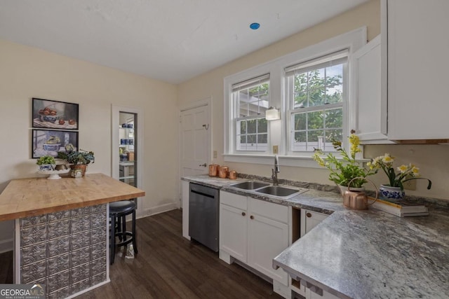 204 S Jefferson Ave, Eatonton, GA 31024 - kitchen featuring dishwasher, dark wood finished floors, and white cabinetry