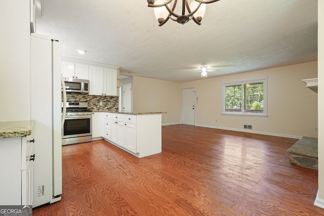 174 Village Dr, Hiram, GA 30141 - kitchen featuring stainless steel appliances, open floor plan, a peninsula, wood finished floors, and recessed lighting