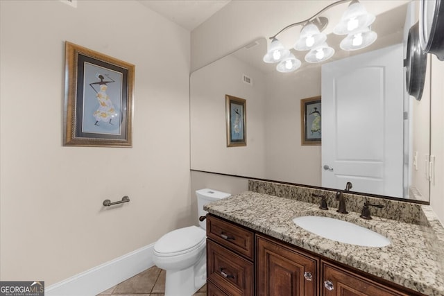 932 Shadowford Fls, Lithonia, GA 30058 - half bathroom featuring vanity, tile patterned flooring, and a chandelier