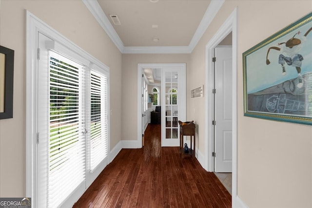 932 Shadowford Fls, Lithonia, GA 30058 - corridor with hardwood / wood-style floors, french doors, and crown molding