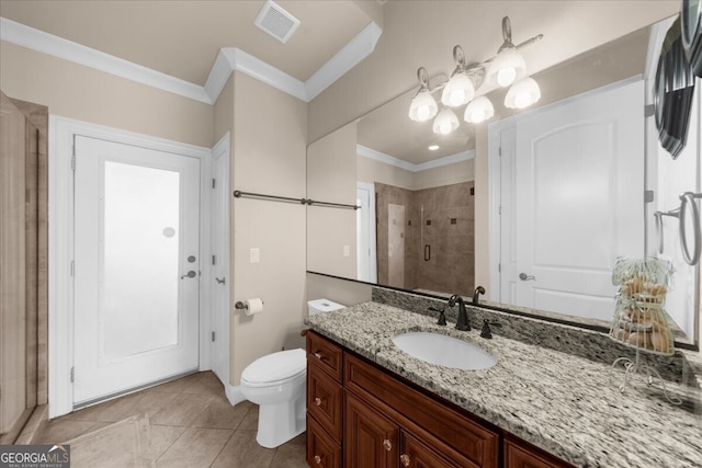 932 Shadowford Fls, Lithonia, GA 30058 - full bath featuring crown molding, vanity, a stall shower, and tile patterned flooring