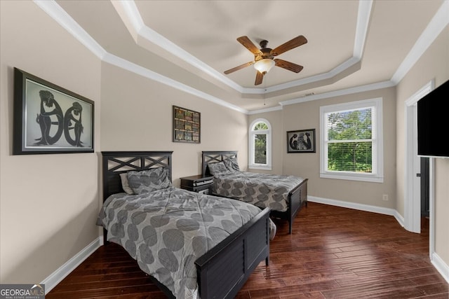 932 Shadowford Fls, Lithonia, GA 30058 - bedroom featuring a tray ceiling, crown molding, hardwood / wood-style floors, and ceiling fan