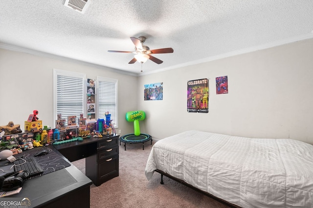 2670 Trotters Pointe Dr, Snellville, GA 30039 - bedroom with light carpet, ornamental molding, ceiling fan, and a textured ceiling