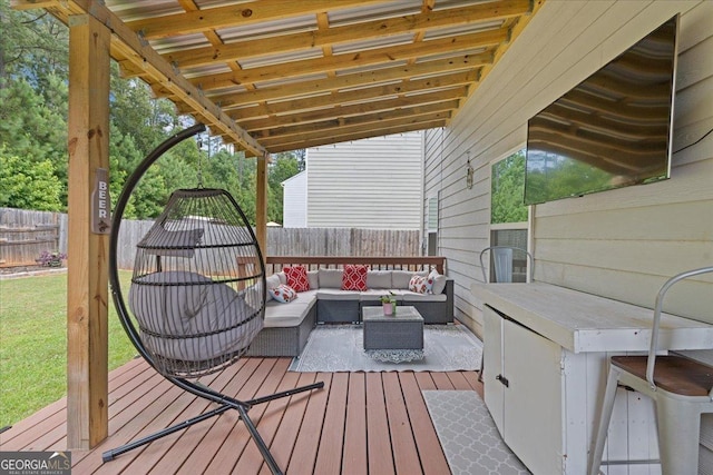 255 Morning Dr, Athens, GA 30606 - wooden deck with outdoor lounge area and a fenced backyard