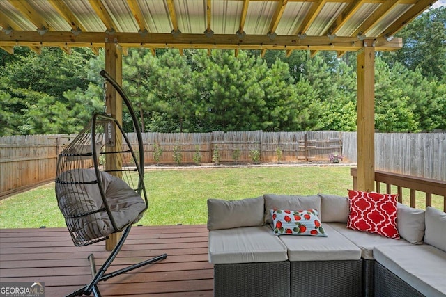 255 Morning Dr, Athens, GA 30606 - wooden terrace with an outdoor living space and a fenced backyard