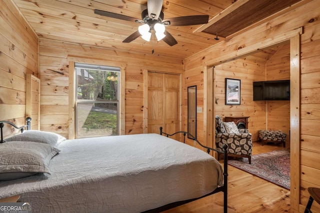 72 Bentley Cv, Murphy, NC 28960 - bedroom featuring wood ceiling, wooden walls, and wood finished floors