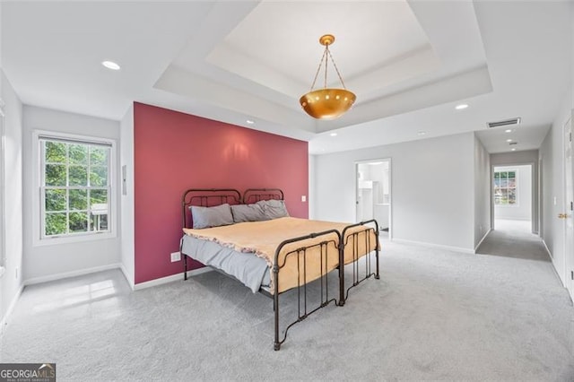 1416 Vernon Rdg, Close, Dunwoody, GA 30338 - carpeted bedroom with recessed lighting, a tray ceiling, and ensuite bath