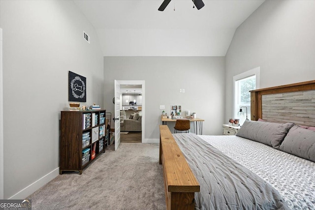 161 Fairway Cir, Macon, GA 31211 - carpeted bedroom with high vaulted ceiling and a ceiling fan