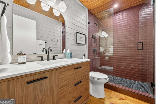 211 Rockhouse Rd, Cherry Log, GA 30522 - full bath with vanity, a shower stall, wood finished floors, and wood ceiling