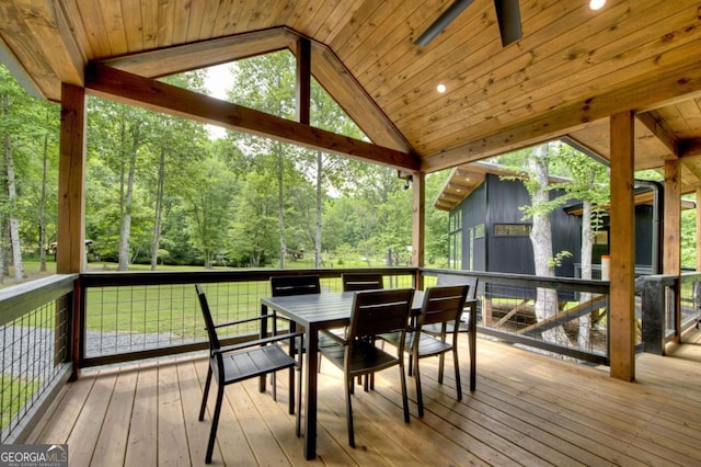211 Rockhouse Rd, Cherry Log, GA 30522 - wooden deck with a forest view and outdoor dining area