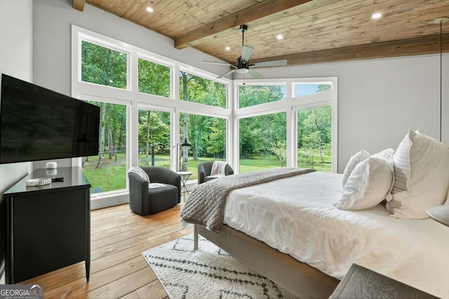 211 Rockhouse Rd, Cherry Log, GA 30522 - bedroom with a wooden ceiling with exposed beams, hardwood / wood-style flooring, and recessed lighting