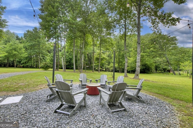211 Rockhouse Rd, Cherry Log, GA 30522 - view of patio featuring an outdoor fire pit and view of wooded area