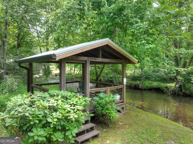 211 Rockhouse Rd, Cherry Log, GA 30522 - view of yard with a gazebo and a deck with water view