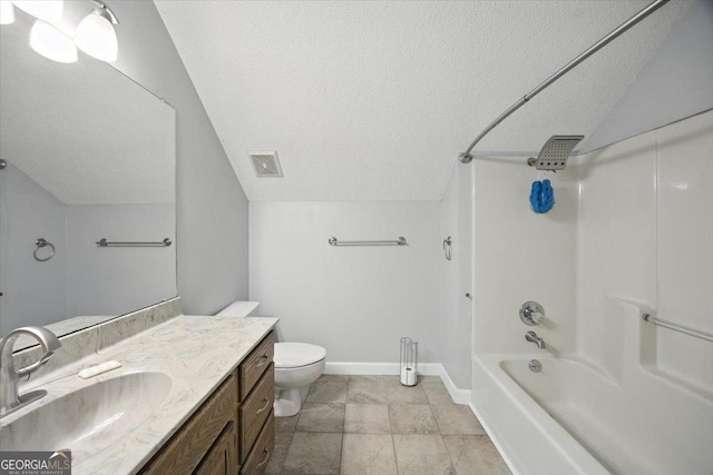 171 Loraine Forest Dr, Macon, GA 31210 - bathroom with a textured ceiling, shower / tub combination, lofted ceiling, and vanity