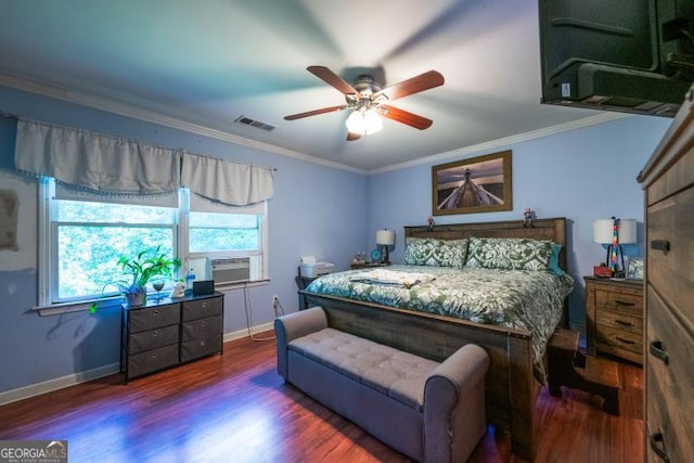 1025 Northridge Rd, Ball Ground, GA 30107 - bedroom with wood finished floors, ornamental molding, ceiling fan, and cooling unit