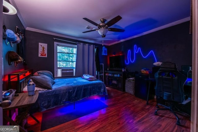 1025 Northridge Rd, Ball Ground, GA 30107 - bedroom with wood finished floors, crown molding, cooling unit, and ceiling fan