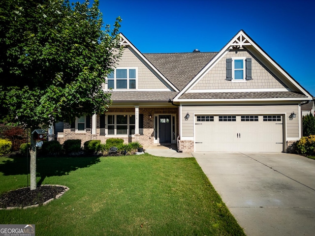 776 Fleeting Way, Monroe, GA 30655 - craftsman house featuring concrete driveway, a front lawn, brick siding, an attached garage, and a shingled roof