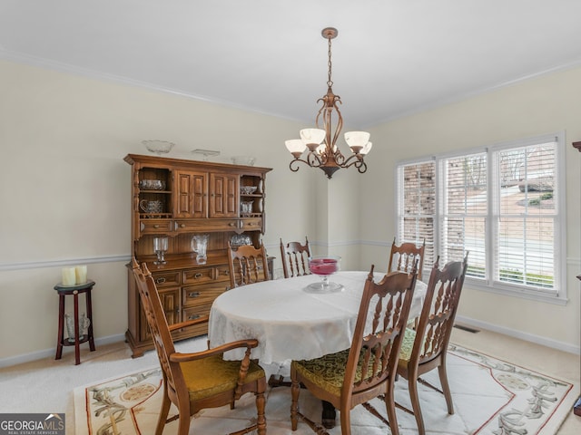 17 Rocky Mountain Pass, Adairsville, GA 30103 - dining area with a chandelier, ornamental molding, and light colored carpet