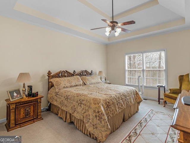 17 Rocky Mountain Pass, Adairsville, GA 30103 - bedroom with a tray ceiling, light colored carpet, crown molding, and ceiling fan