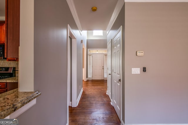 4311 Hampton Mill Pkwy, Douglasville, GA 30135 - hall featuring ornamental molding and dark wood-type flooring