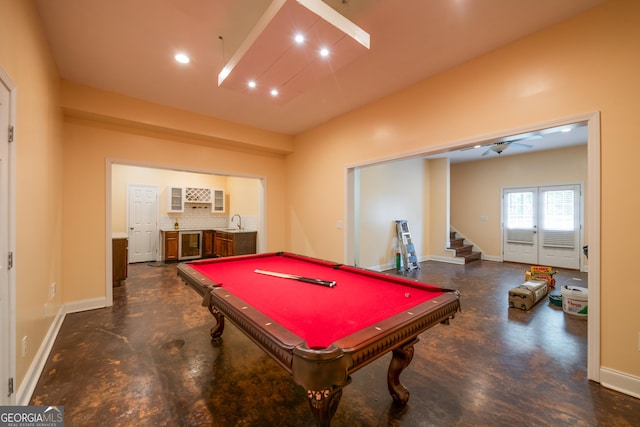 4311 Hampton Mill Pkwy, Douglasville, GA 30135 - playroom featuring wet bar, beverage cooler, billiards, finished concrete flooring, and recessed lighting