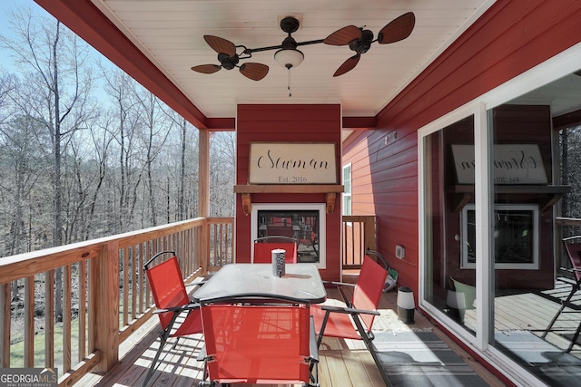 230 Thorpe Rd, Jackson, GA 30233 - wooden terrace featuring ceiling fan and outdoor dining space