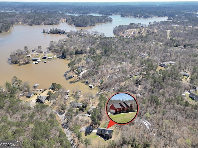 230 Thorpe Rd, Jackson, GA 30233 - aerial overview of property's location featuring a nearby body of water and a heavily wooded area