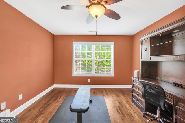 204 Carmell Ct, Mcdonough, GA 30252 - unfurnished office with a ceiling fan and wood finished floors