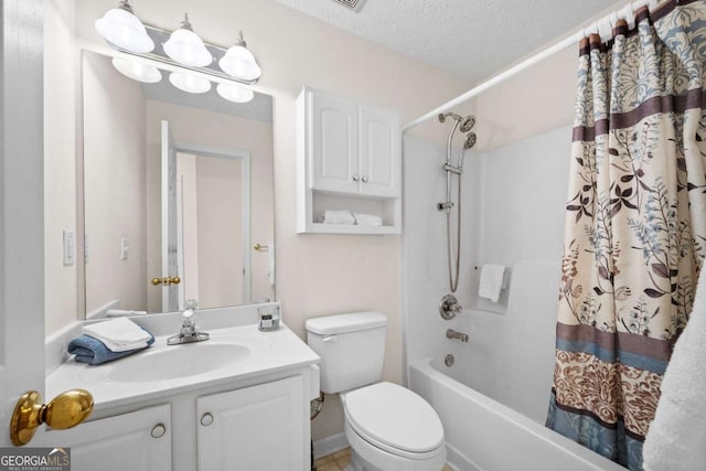 3076 Harris Mill Ct, Duluth, GA 30096 - bathroom featuring shower / bath combination with curtain, vanity, and a textured ceiling