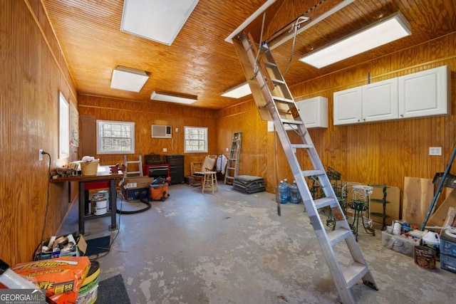 3076 Harris Mill Ct, Duluth, GA 30096 - garage featuring an AC wall unit, wood walls, and wood ceiling