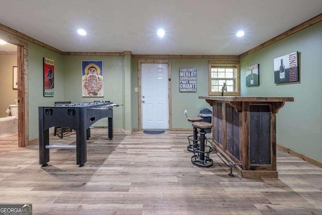 104 Buck Run E, Dahlonega, GA 30533 - playroom with ornamental molding, wood finished floors, and recessed lighting