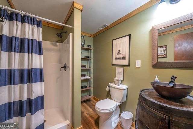 104 Buck Run E, Dahlonega, GA 30533 - full bath with a stall shower, wood finished floors, and vanity