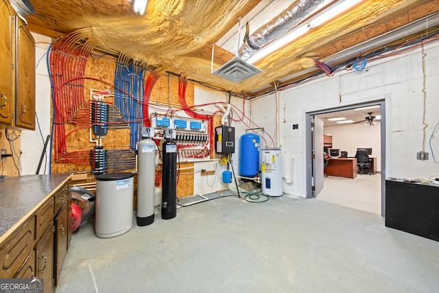 115 Old Stewart Rd, Forsyth, GA 31029 - unfinished below grade area featuring water heater, a water pressure tank, and a water softener
