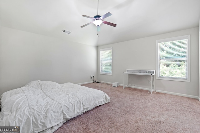 470 Louise Way, Locust Grove, GA 30248 - bedroom featuring multiple windows, carpet floors, lofted ceiling, and ceiling fan