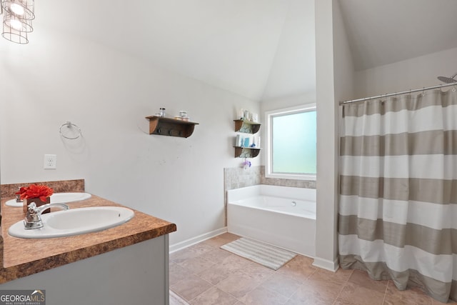 470 Louise Way, Locust Grove, GA 30248 - full bath with vaulted ceiling, a garden tub, double vanity, and a shower with shower curtain