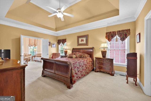 2002 Ivy Ridge Rd SE, Smyrna, GA 30080 - carpeted bedroom with a raised ceiling, crown molding, and a ceiling fan
