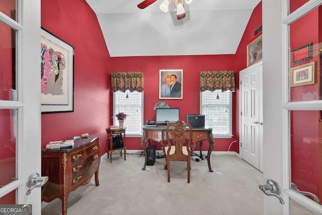 2002 Ivy Ridge Rd SE, Smyrna, GA 30080 - carpeted office featuring lofted ceiling, plenty of natural light, and ceiling fan