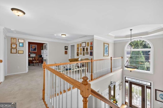 2002 Ivy Ridge Rd SE, Smyrna, GA 30080 - corridor with an upstairs landing, healthy amount of natural light, ornamental molding, and light colored carpet