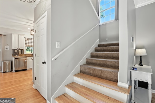 67 Woodlawn Dr, Toccoa, GA 30577 - stairs with ornamental molding and wood finished floors