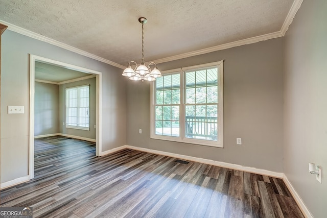 30 Red Bird Ln, Ellijay, GA 30540 - spare room featuring wood finished floors, a textured ceiling, a chandelier, and ornamental molding