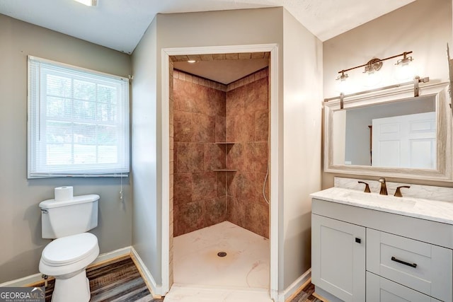 30 Red Bird Ln, Ellijay, GA 30540 - full bathroom with vanity, tiled shower, and wood finished floors