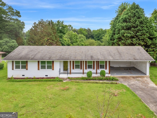 117 Thomas St, Griffin, GA 30224 - ranch-style home featuring crawl space, driveway, a front lawn, and a shingled roof