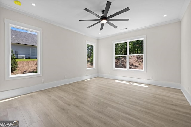 1131 Glen Eagle Dr, Greensboro, GA 30642 - spare room featuring ornamental molding, light wood finished floors, ceiling fan, a smoke detector, and recessed lighting