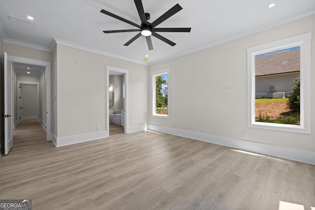 1131 Glen Eagle Dr, Greensboro, GA 30642 - unfurnished bedroom with crown molding, light wood-style flooring, recessed lighting, and ensuite bath